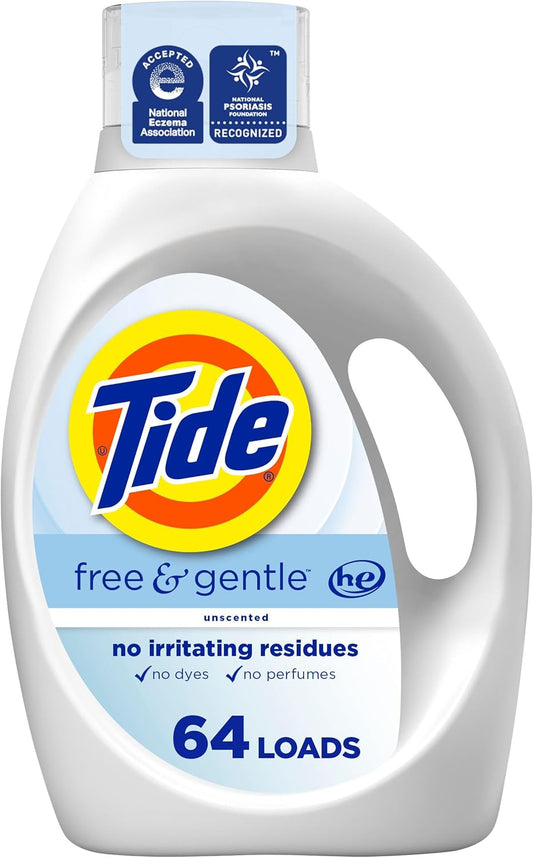 Tide Free & Gentle Liquid Laundry Detergent - 64 Loads | 84 Fl Oz for Sensitive Skin Cleaning