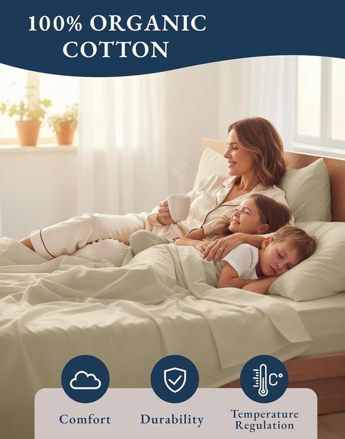 LANE LINEN 100% Organic Cotton Queen Sheets Set - Eco-Friendly, Mercerized & Temperature Regulating