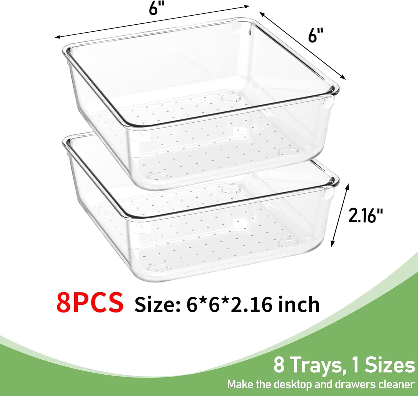Skiennix 8 PCS Clear Plastic Drawer Organizer Trays - Versatile Storage for Makeup, Office & Kitchen