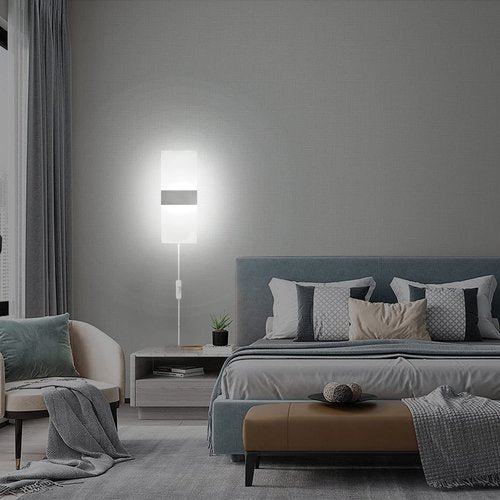 KICAAO Wall Sconces Set of Two, Modern Wall Sconce Plug in 10W 6000K Cool White Acrylic Wall Lights with 6FT/180cm Plug in Cord and On/Off Switch on The Cord