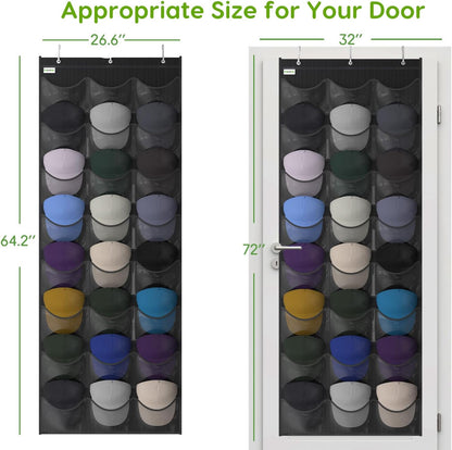 Unjumbly Baseball Hat Rack - 24 Pocket Over-The-Door Organizer with Clear Pockets | Black