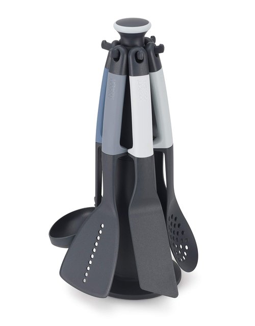 Joseph Joseph Elevate Carousel Nylon Kitchen Utensil Set with Rotating Storage Stand, 6-piece, Sky,Blue