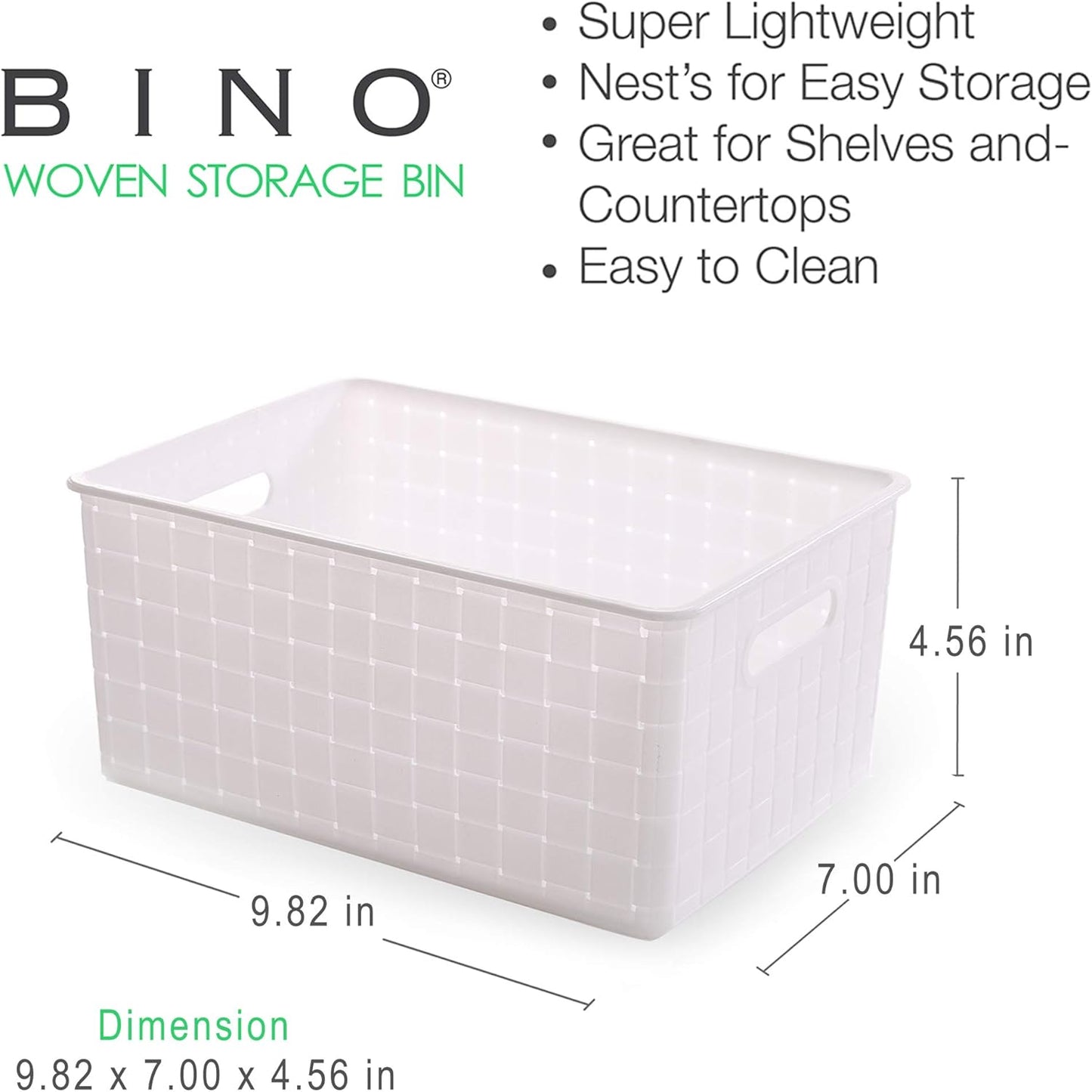 BINO Small White Plastic Baskets - 5 Pack Rectangular Organizers for Cabinets & Drawers