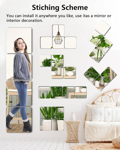 Unbreakable Mirror Tiles 8 Pack 12x12 inch Peel & Stick Wall Mirrors for Kids Room