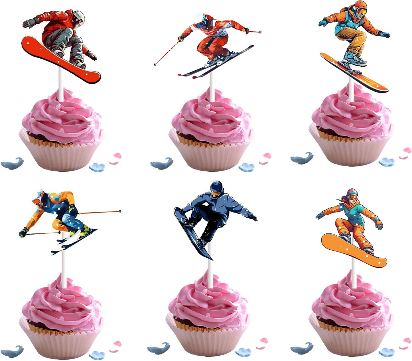 Skiennix 18pcs Ski Cupcake Toppers - Perfect Winter Sports Cake Decor for Skiers & Snowboarders