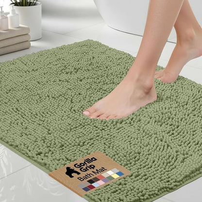 Gorilla Grip Bath Rug Mat - Thick Soft Absorbent Chenille | Quick Dry Microfiber, 24x17 Sage Green