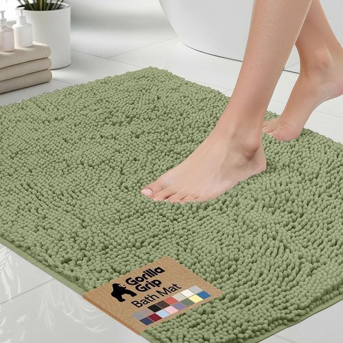 Gorilla Grip Bath Rug Mat - Thick Soft Absorbent Chenille | Quick Dry Microfiber, 24x17 Sage Green