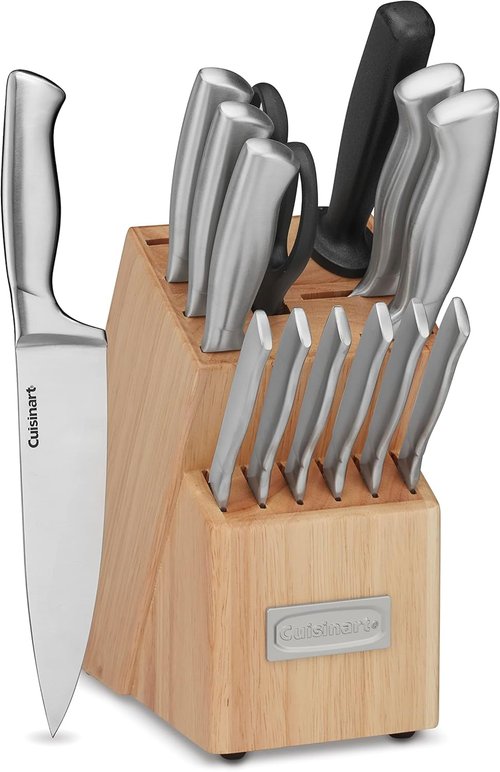 Cuisinart 15-Piece Block Knife Set - Lightweight Stainless Steel Blades for Precise Cutting | Dishwasher Safe