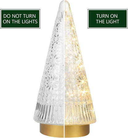 Regine Switzerland Glass Christmas Tree - Small Gold Sparkling LED Light Tabletop Centerpiece