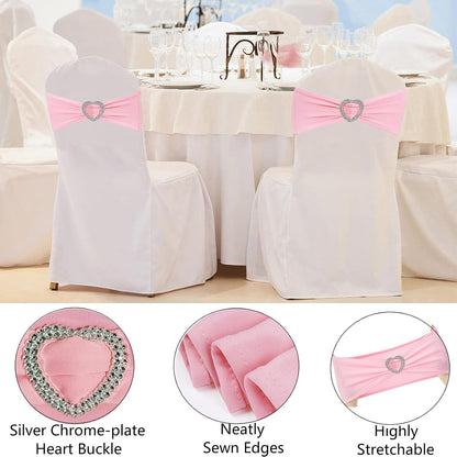 Skiennix Light Pink Chair Sashes - 50Pcs Stretch Covers with Heart Buckle for Weddings & Parties