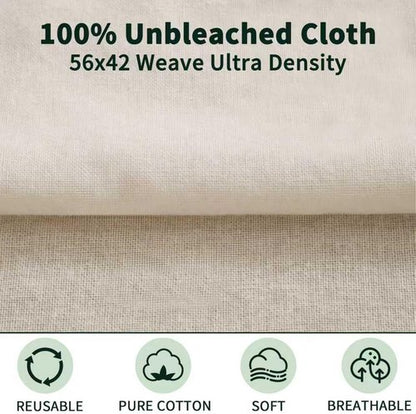 Grade 100 Cheesecloth - Precut Unbleached Cotton Straining Cloths | 15 Pack, Reusable, 56 x 42 Weave