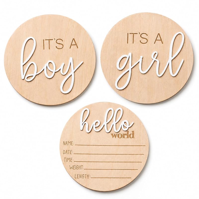 Wooden Baby Announcement Sign Set - 3pcs Hello World Its a Boy Its a Girl Basswood