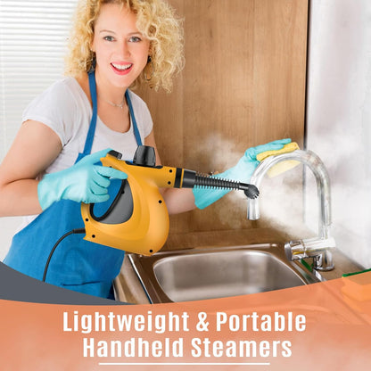 Pressurized Handheld Multi-Surface Natural Steam Cleaner with 12 pcs Accessories, Multi-Purpose Steamer for Home Use, Steamer for Cleaning Floor, Upholstery, Grout and Car (Grey) (Orange)