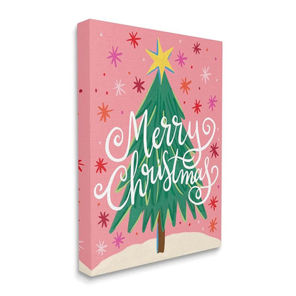 Unframed+Wrapped Canvas 40x30 Holiday Wall Art - Merry Christmas Pink Starry Pattern