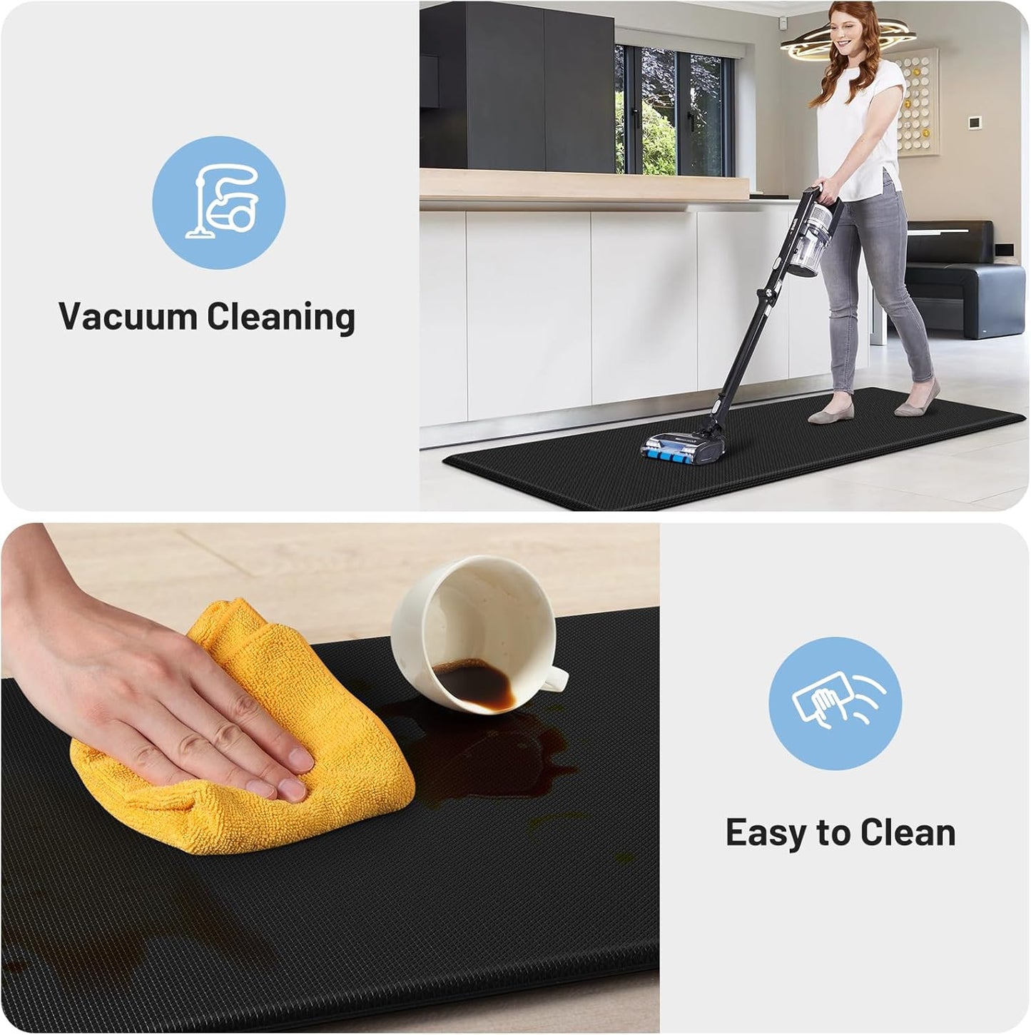 StepLively Kitchen Mats - Cushioned Anti-Fatigue Non-Slip Rugs Set | 2 PCS, 17.3"x30" & 17.3"x47", Black