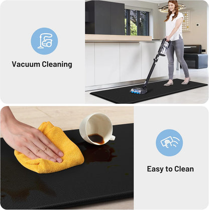 StepLively Kitchen Mats - Cushioned Anti-Fatigue Non-Slip Rugs Set | 2 PCS, 17.3"x30" & 17.3"x47", Black