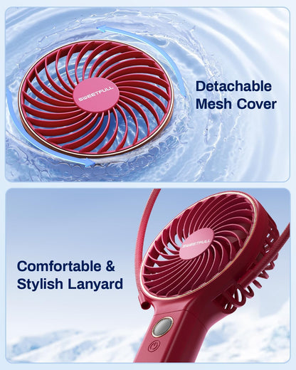 Sweetfull Handheld Portable Fan - 5000mAh Rechargeable Battery, 6 Speed Settings, LED Display | Mini Travel Fan