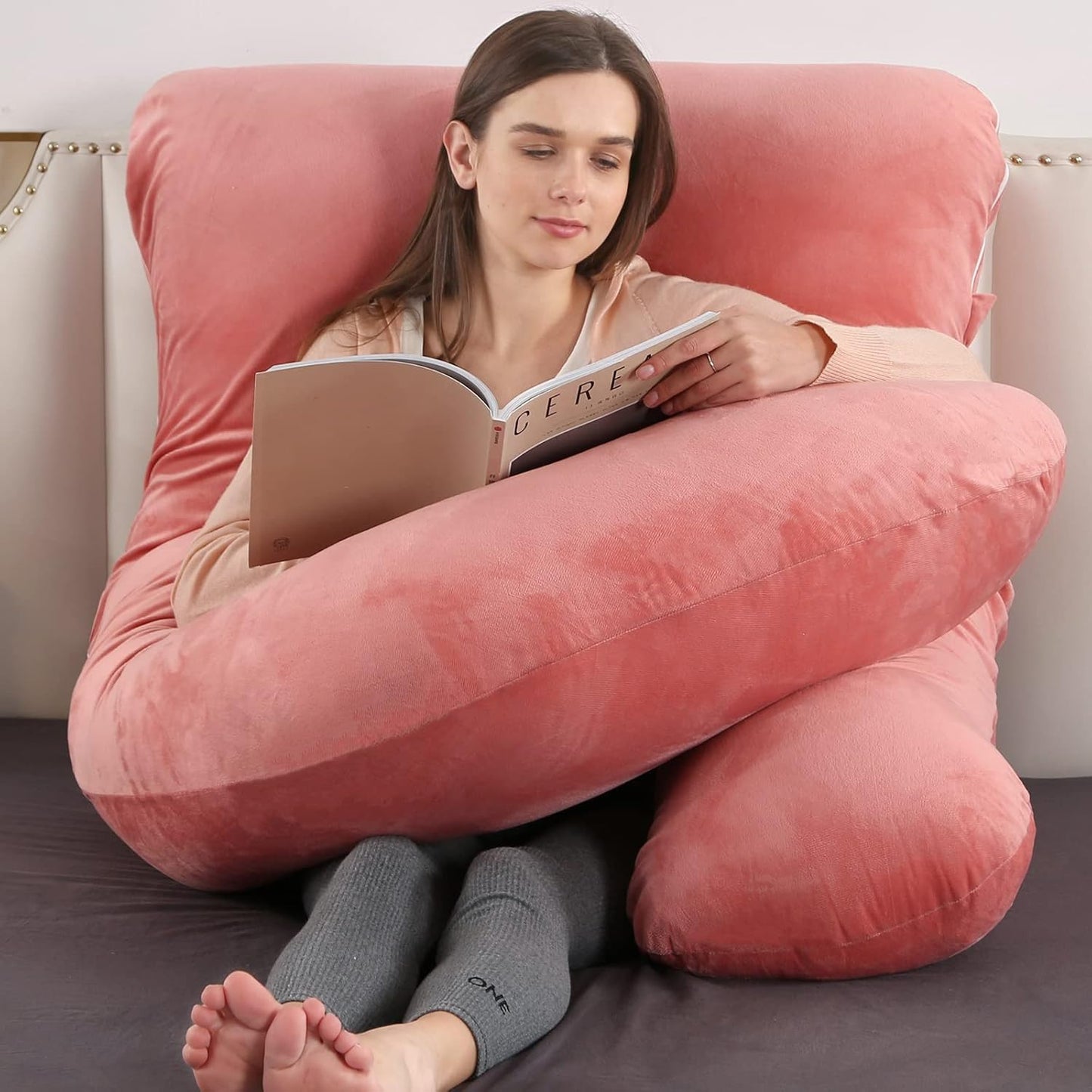U-Shaped Pregnancy Pillow by [Brand Name] - 57" Full Body Support for Back, Legs & Belly | Velvet Pink