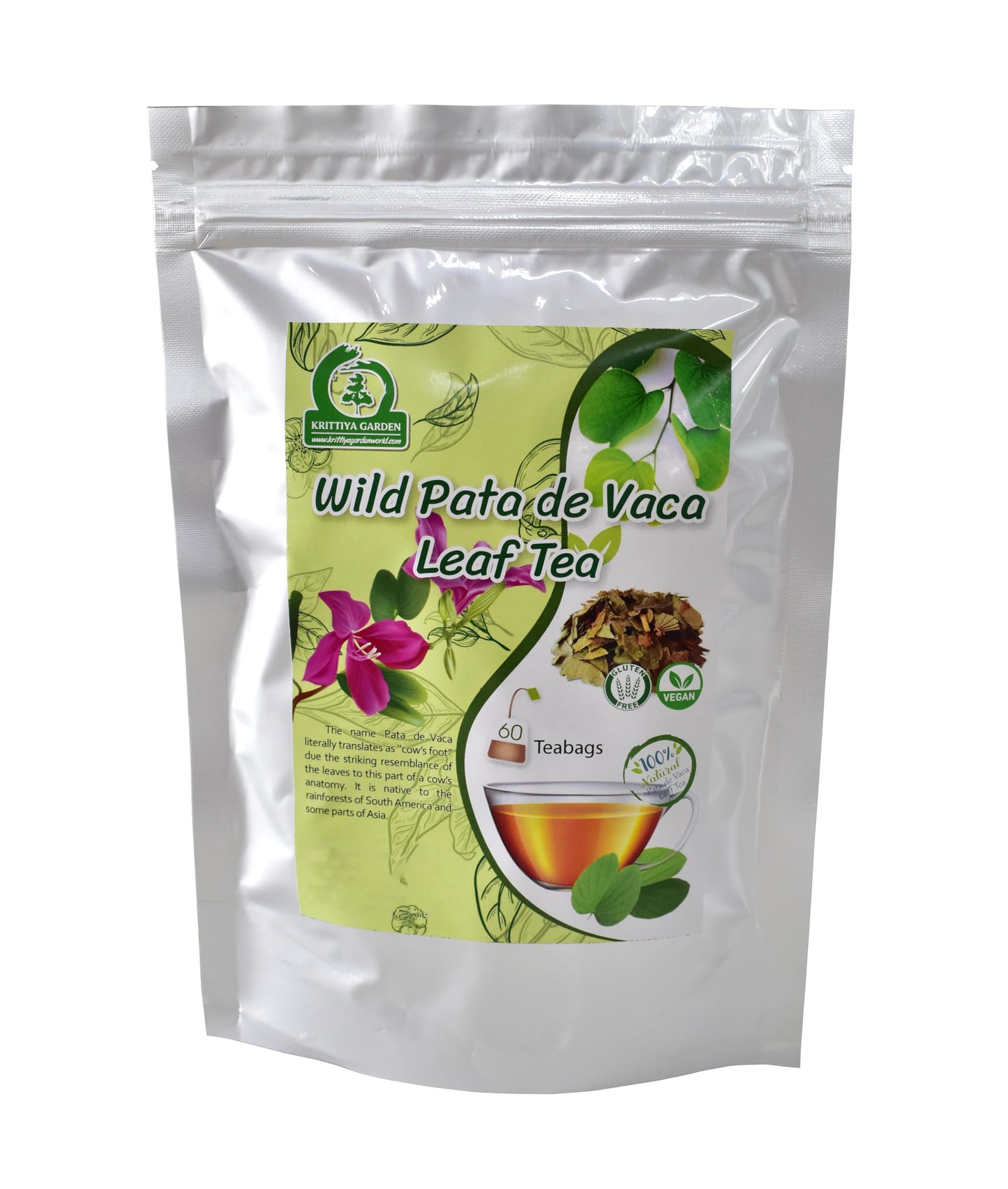 Wild Pata de Vaca Leaf Tea 60-Teabags - Cows Foot Herb - 3.17oz/90g, 1.5g X 60 Tea Bags