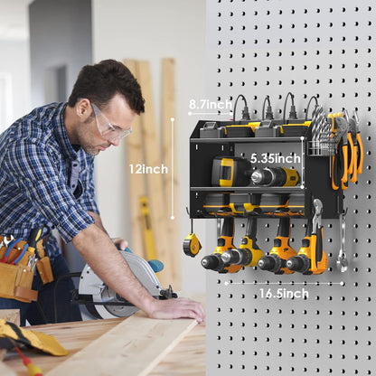 CCCEI Modular Power Tool Organizer - Wall Mount Charging Station & Heavy Duty Rack | Black, 2 Pack