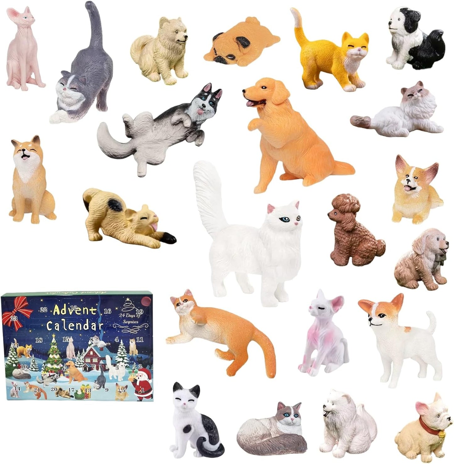 Pet Advent Calendar 2025 - 24 Days of Christmas Countdown with Dog & Cat Miniature Figurines