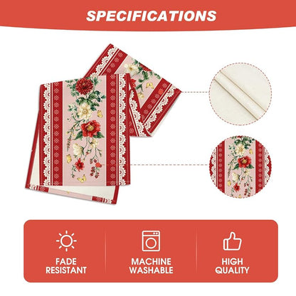 Artoid Mode Red 13x108 Inch Printed Lace Floral Table Runner