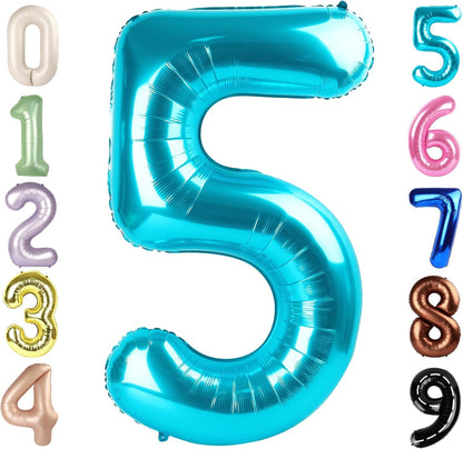 Skiennix 40-Inch Balloon Numbers - Light Blue 5th Birthday & Wedding Party Decorations