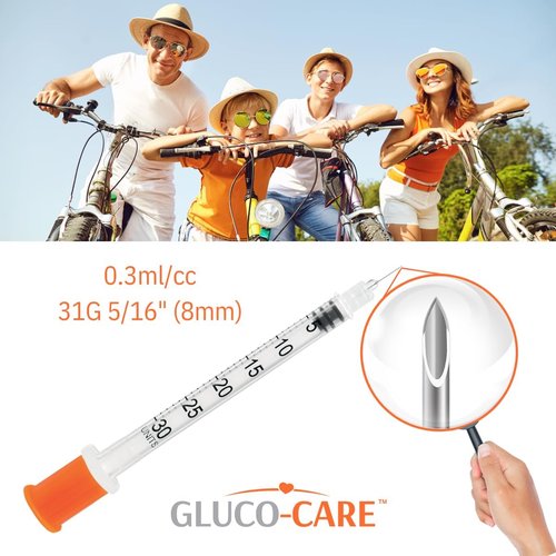 GLUCO-CARE 31G x 5/16’’ Syringes - 0.3 ml/cc with Orange Cap | Box of 100 Pieces