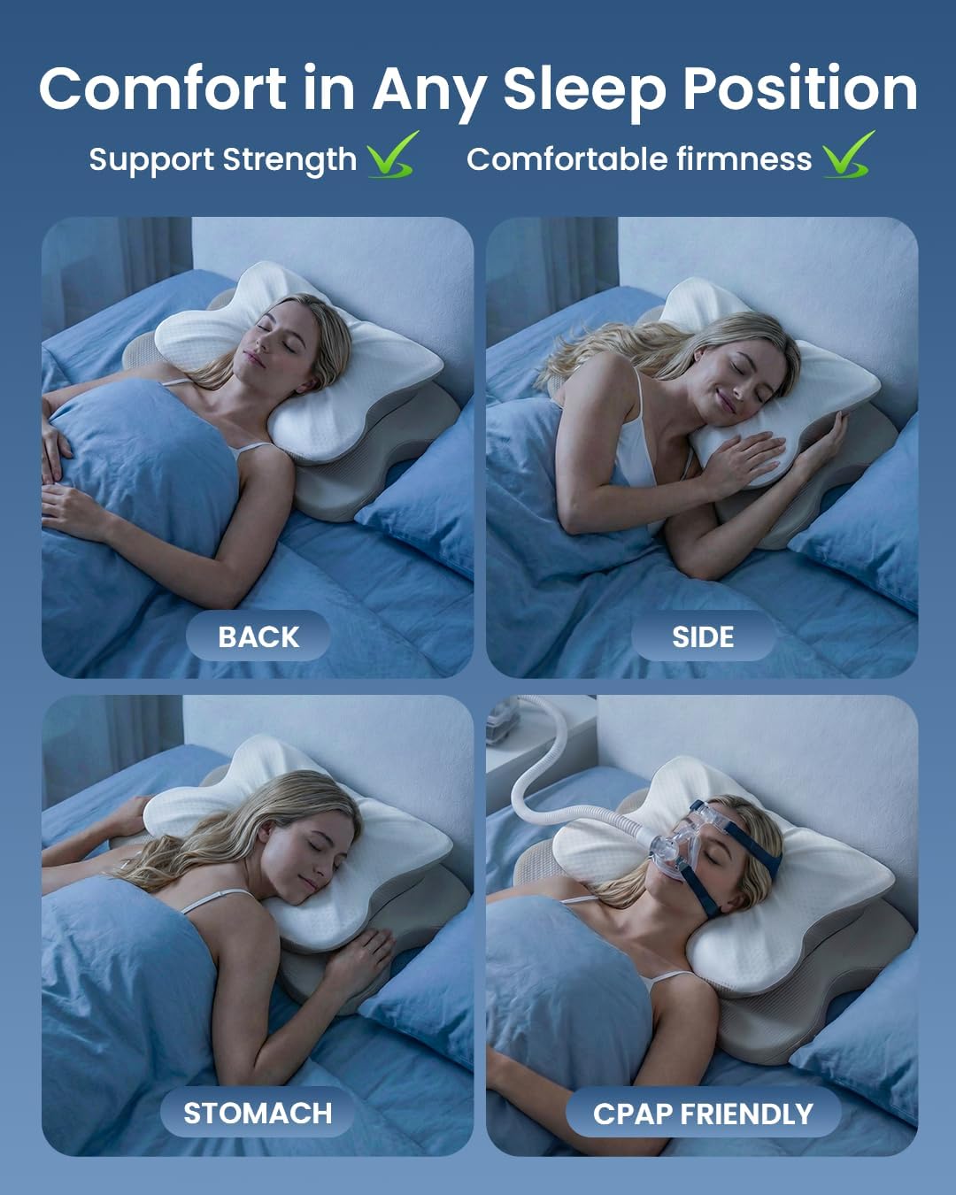 Skiennix Cervical Pillow - Ergonomic Memory Foam Contour Design for Neck Pain Relief | 4-Height Adjustable