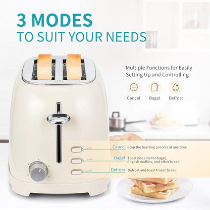 Ultrean 2-Slice Toaster - Extra-Wide Slot for Bagels & Waffles | Stainless Steel with 6 Browning Settings
