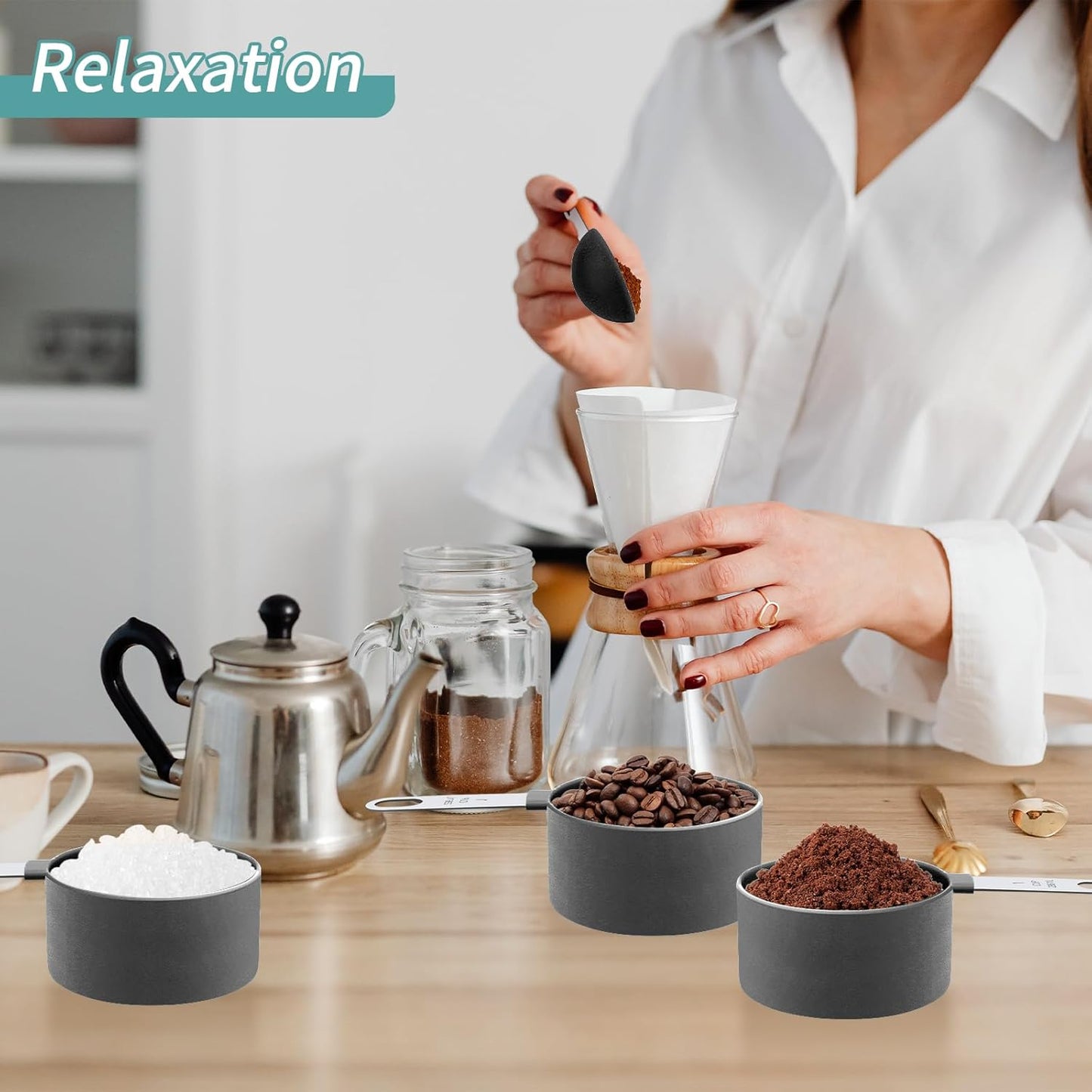 Skiennix Measuring Cups Set - Nesting Stainless Steel Handle for Dry & Liquid Ingredients | Black