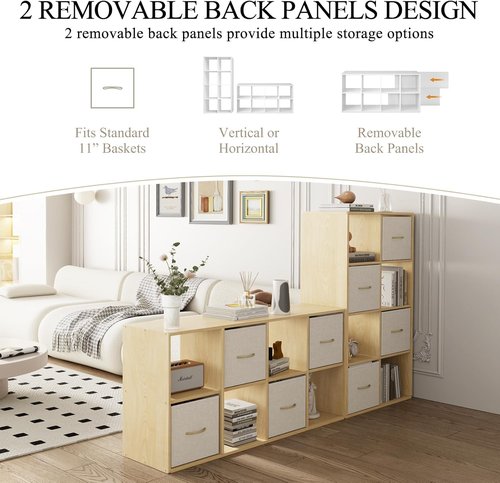 EXPERLAM 8 Cube Storage Organizer - Solid Wood Bookshelf with 4 Bins | Versatile Vertical/Horizontal Design