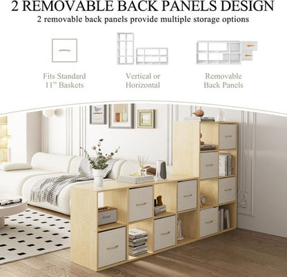 EXPERLAM 8 Cube Storage Organizer - Solid Wood Bookshelf with 4 Bins | Versatile Vertical/Horizontal Design