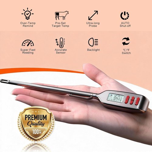 Antonki Digital Meat Thermometer - Smart Instant Read with Long Probe for Cooking & BBQ | Backlit Display Included