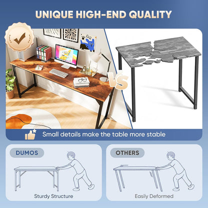 DUMOS 63-Inch Computer Desk - Modern Writing & Gaming Workstation with Metal Frame | Wood Brown Finish