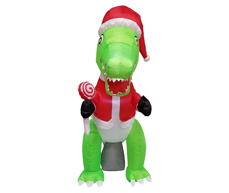 6 ft Tall Lighted Christmas Inflatable Green Dinosaur with Santa Hat