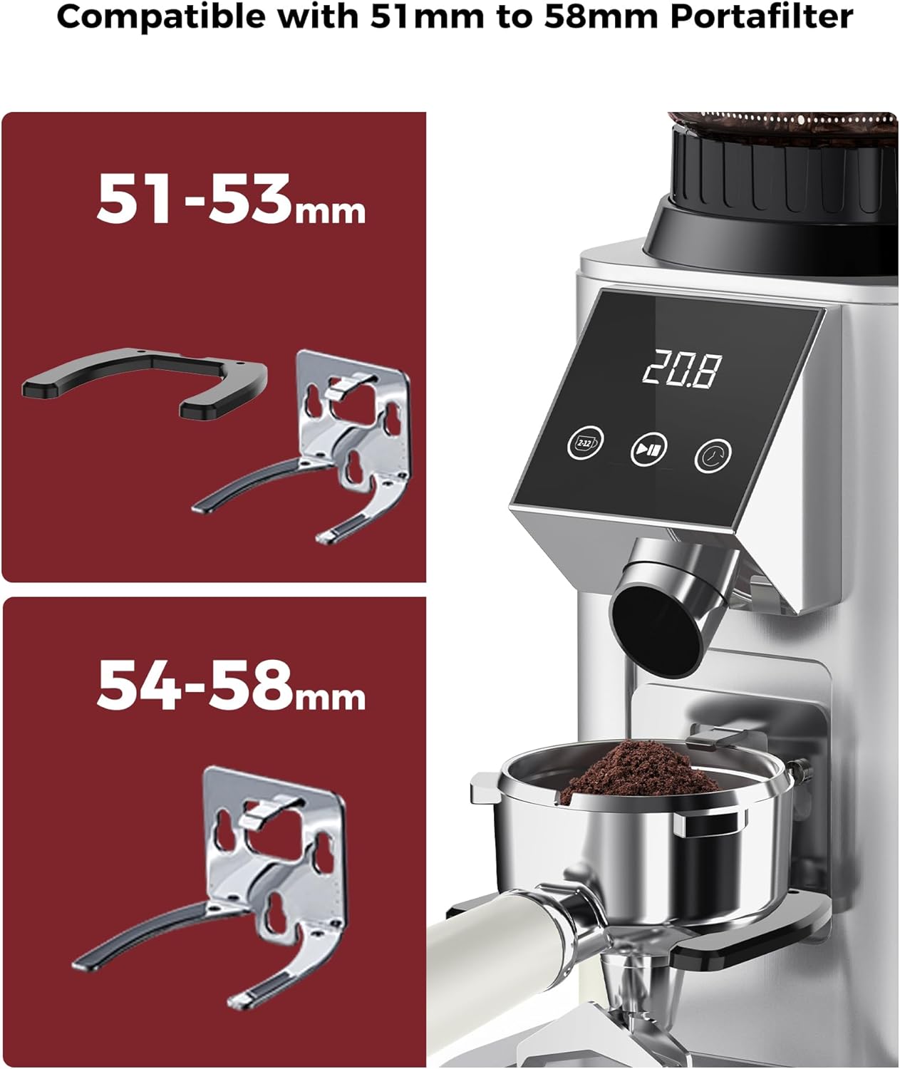 Tuni G1 Conical Burr Coffee Grinder - 48 Grind Settings, Precision Timer & LED Touchscreen - Stainless Steel Silver