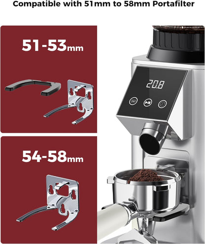Tuni G1 Conical Burr Coffee Grinder - 48 Grind Settings, Precision Timer & LED Touchscreen - Stainless Steel Silver