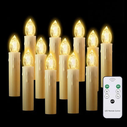 JOSU Flameless Candles - 12Pcs LED Flickering Taper Candles with Remote Timer | Warm White for Home Decor