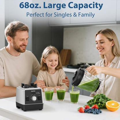 Aeitto 1800W Professional Countertop Blender - 68Oz Large Capacity | 3 Programs & 7 Speeds for Smoothies & Frozen Drinks - Black
