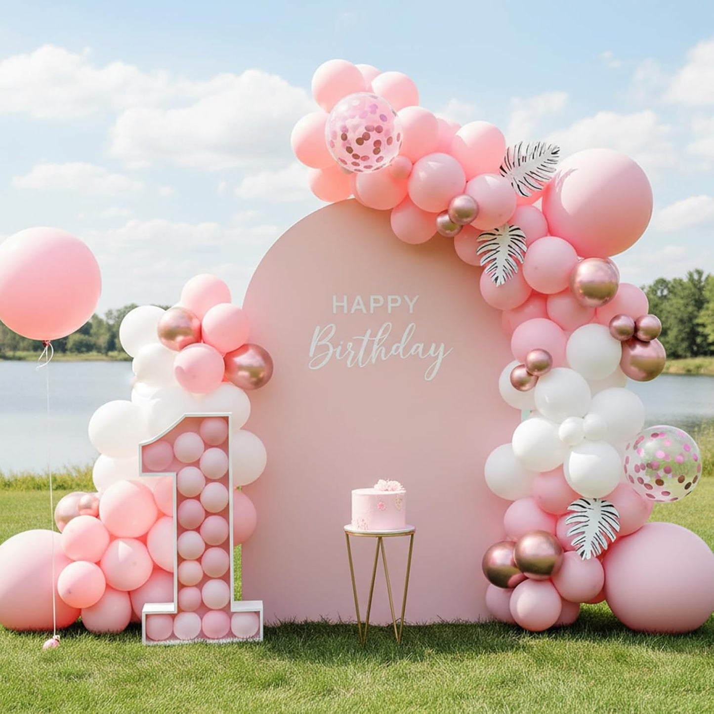 RUBFAC Latex Balloon Garland Kit - 129-Piece White & Pink Balloons for Baby Showers & Parties | 5-12 Inch Sizes