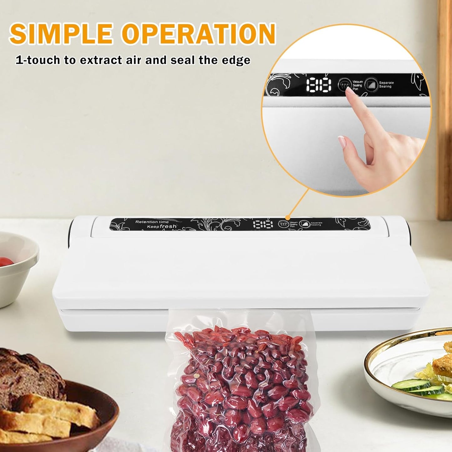 Skiennix Food Vacuum Sealer Machine - Compact Design with Dry/Wet Modes & 75KPA Suction | Includes 20 Bags