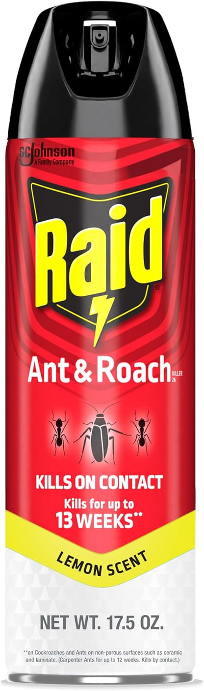 Raid Ant & Roach Killer Spray - Long-Lasting Lemon Scent Formula for Effective Bug Control | 17.5 oz
