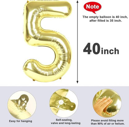 Balloon Numbers | 40 Inch Gold Number Balloons for 5th Birthday & Wedding Decor