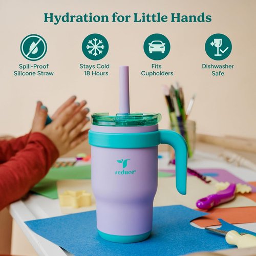 Coldee 14 Oz Kids Tumbler with Lid & Straw - Insulated, Spill-Proof Stainless Steel - Magnetic Purple