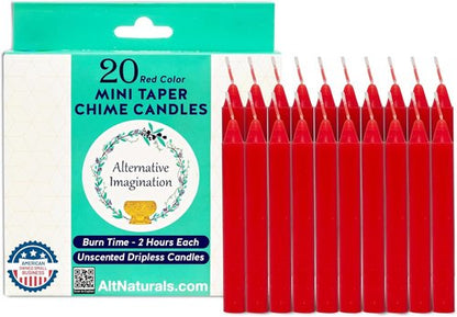 Alternative Imagination Red Chime Candles - 20 Pack Unscented 4-Inch Dripless Mini Taper Candles for Rituals & Home Decor