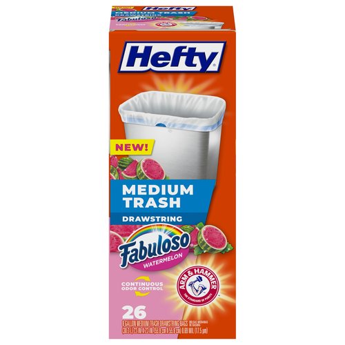 Hefty Medium Trash Bags, Fabuloso Watermelon Scent, 8 Gallon, 26 Count