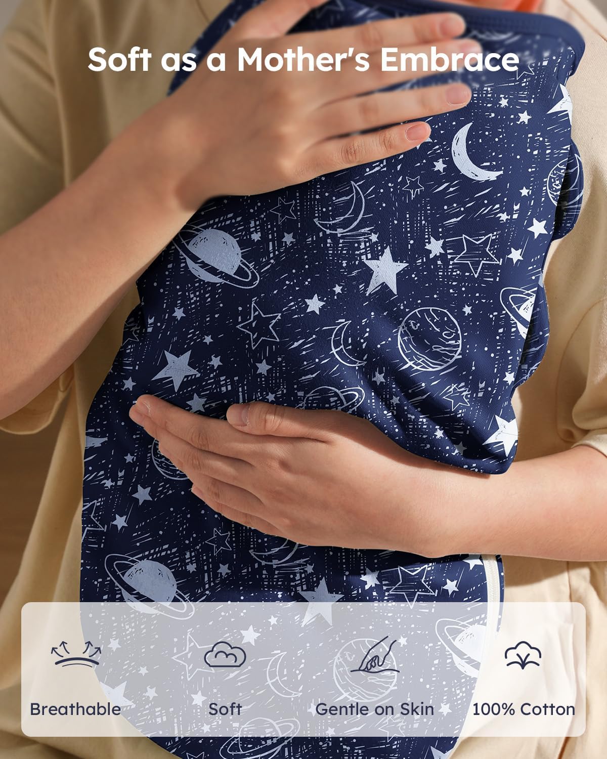 Unnivoll Baby Swaddles - 100% Cotton Newborn Sleep Sack with Zipper | 3-Pack for 0-3 Months - Blue Planet