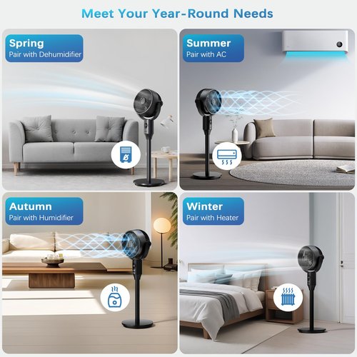 JYMIPA Oscillation Standing Fan for Bedroom, 79ft Airflow Whisper Quiet Pedestal Fan with 3 Modes, 8 Speeds, 90° Air Circulator with Remote, Timer, 24-42" Adjustable Height Desk Fan for Home Office