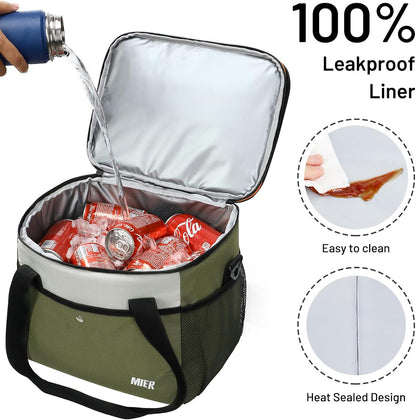 MIER Insulated Cooler Tote - Expandable 24L Lunch Bag for Work & Travel | Leakproof, Army Green